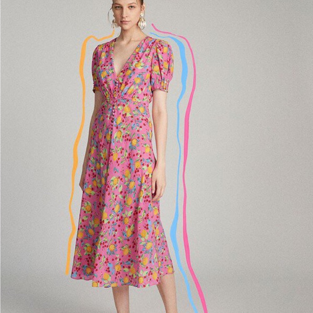 Saloni NWT shirt sleeve button dress with lemon print